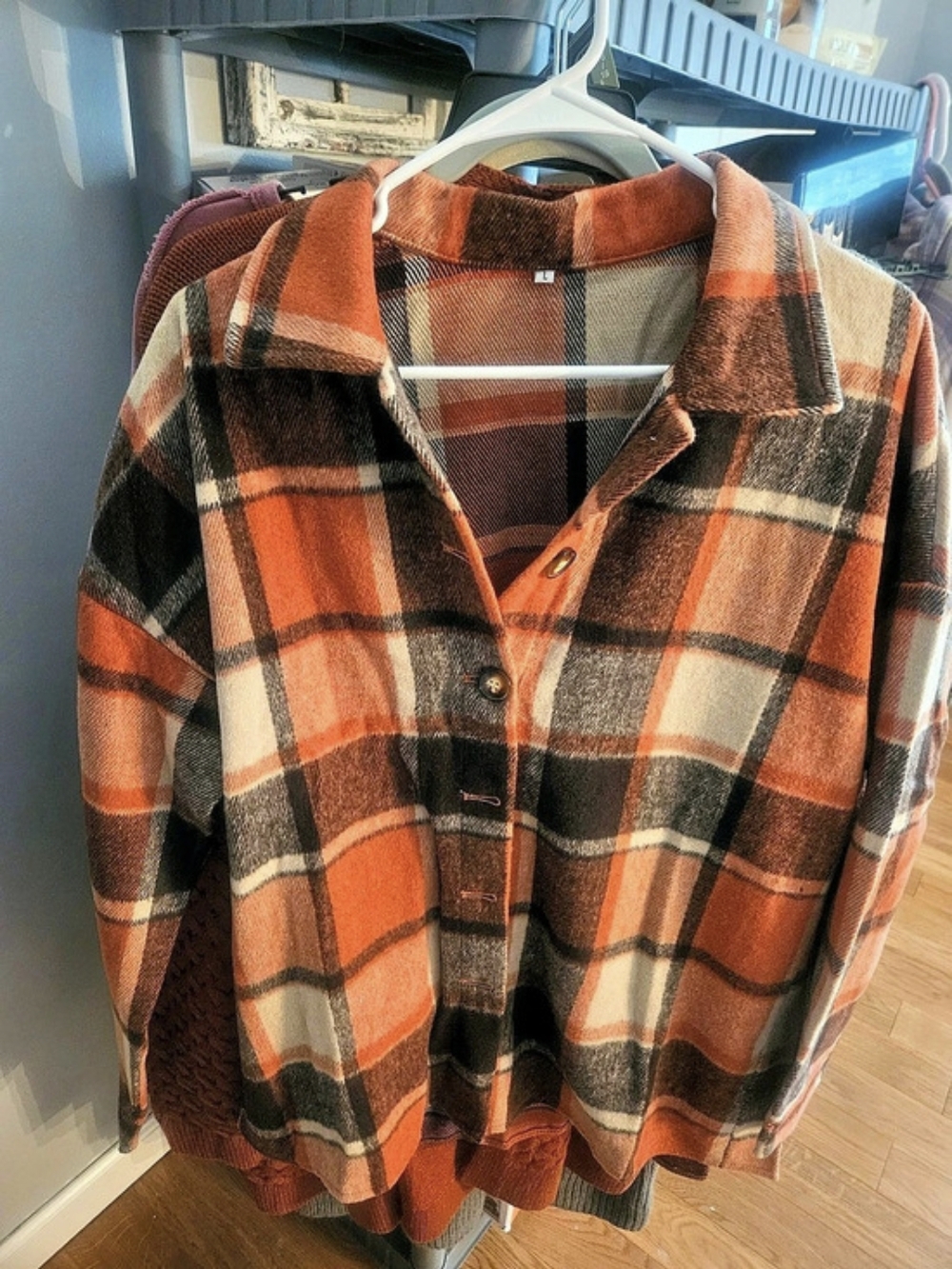 Plaid Shacket in Orange & Black Like New